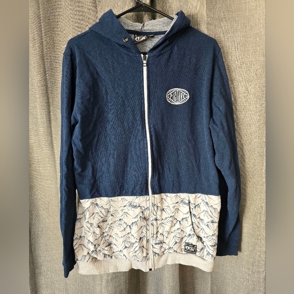 Picture Organic Clothing Mens Full Zip Navy Blue Hoodie XL Mountain Print - Picture 1 of 7